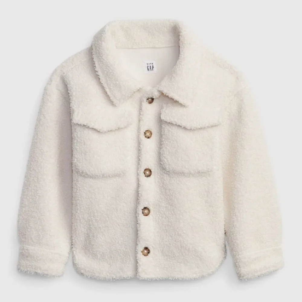 NEW - Gap Toddler Girls - 3 yrs, 4 yrs - Sherpa Shirt Jacket Ivory Frost Beige‎